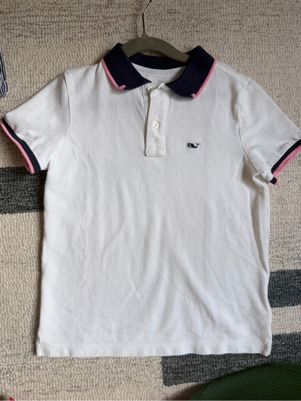 Vineyard Vines White Polo with Navy Collar & Pink Trim